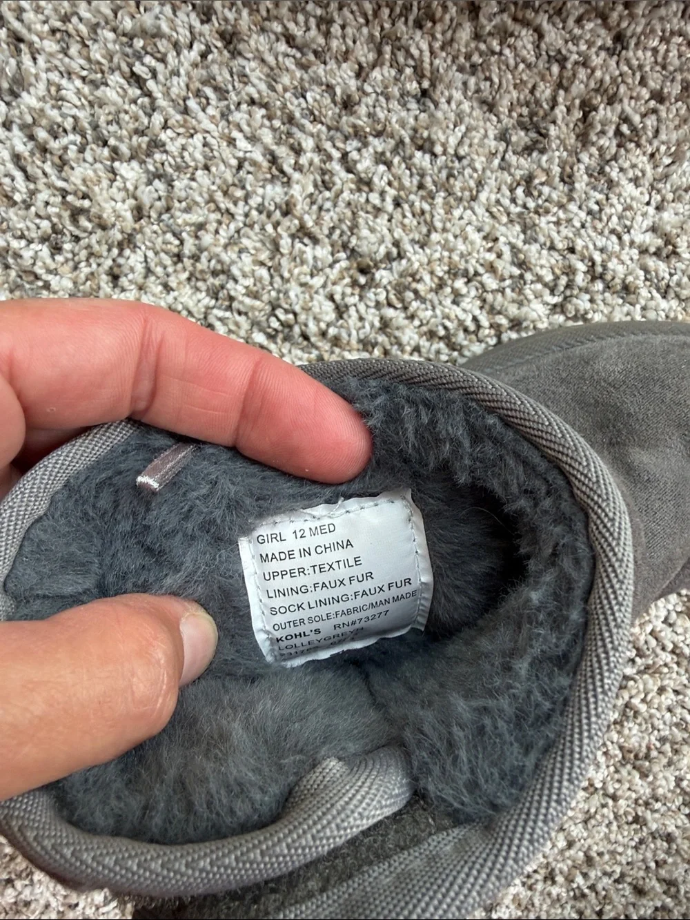 Kohls Girls Gray Suede-Look Boots with Glitter Heart size toddler 12